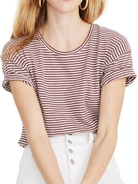 Whisper Cotton Crewneck Tee in Daniela Stripe in Warm Nutmeg